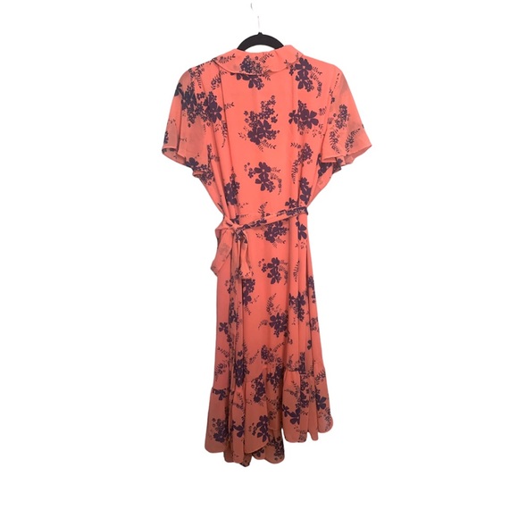 Michael Kors Coral Pink Floral Midi Wrap Dress XL - Picture 3 of 5